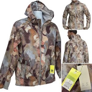 All In Motion Men’s Windbreaker Jacket Brown Stone Packable Hooded Sz Sm